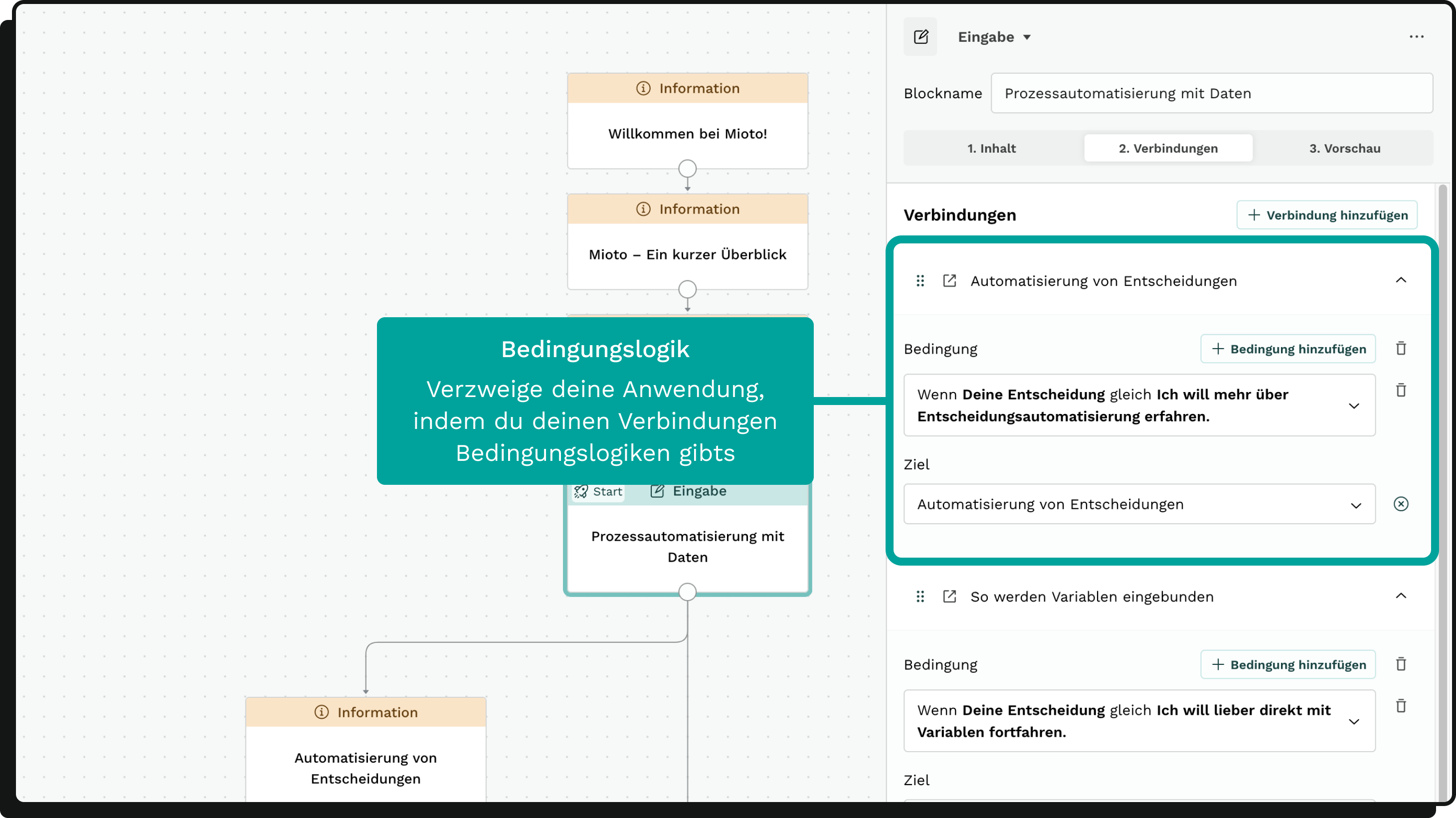 Verzweige deine Anwendung, indem du deinen Verbindungen Bedingungslogiken gibst